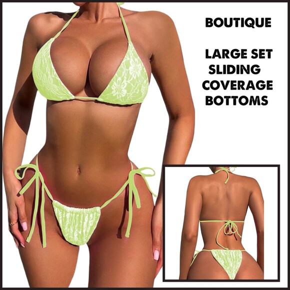 Boutique Women's Green Bikini With Lace Overlay
Large Set - Picture 1 of 14